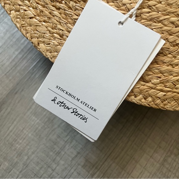 NEW & OTHER STORIES Grosgrain-Trimmed Straw Hat Tan Natural Black - Picture 7 of 11